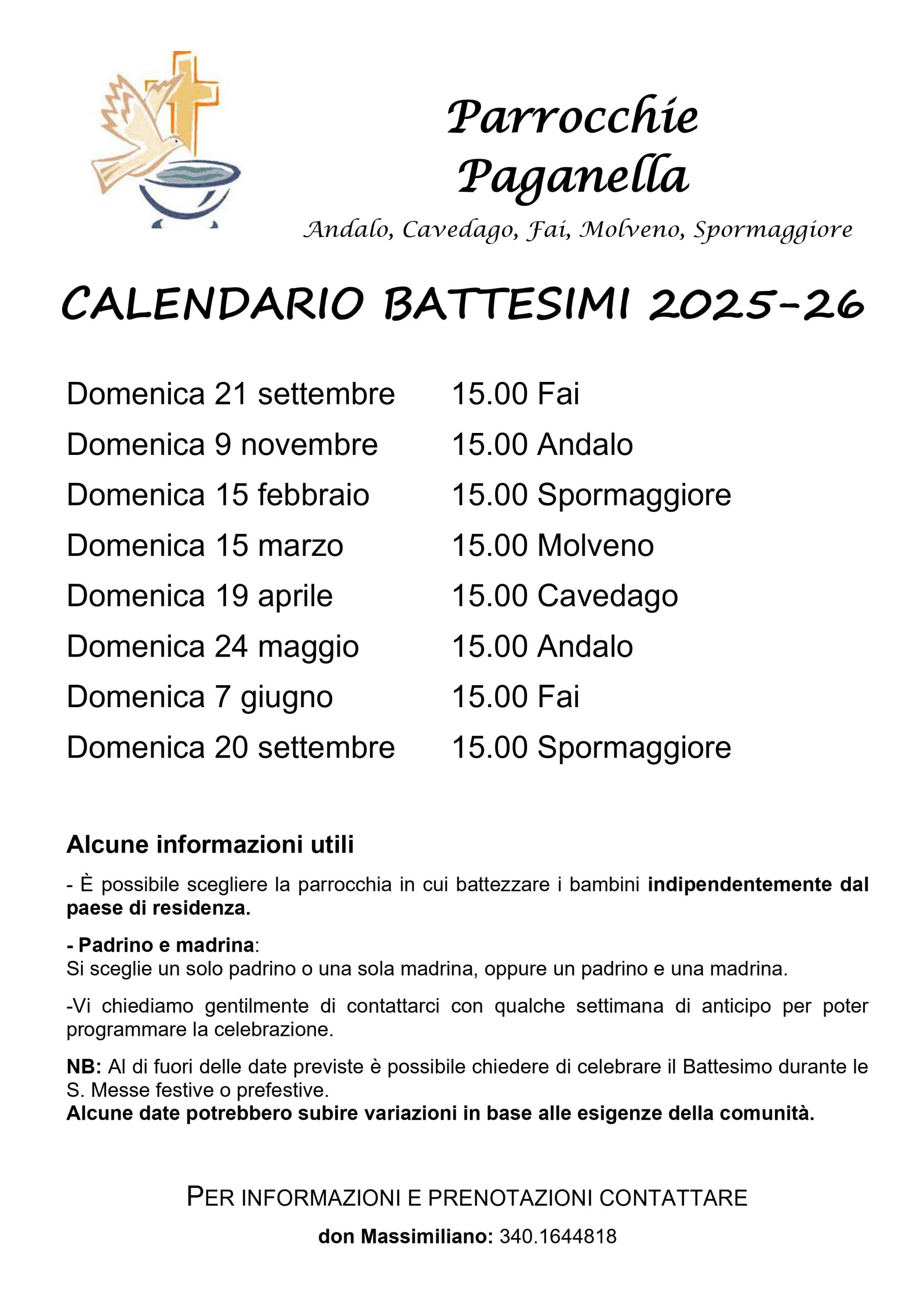 Calendario Battesimi 2025-2026